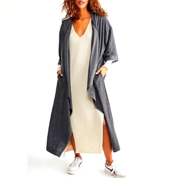 Free People Sweaters - NWT Free People FP Beach Gray Jet Set Cardi Long Hooded Duster
